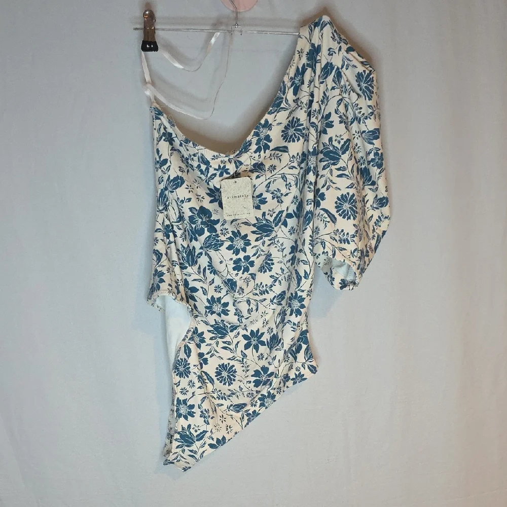 Free People Blue Single Puff Sleeve Floral Bodysuit BNWT - Picture 1 of 5